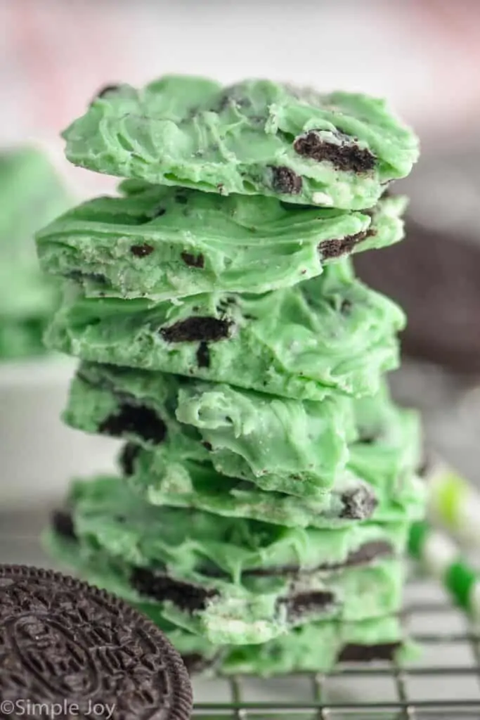 stack of pieces of mint Oreo bark