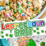 Pinterest graphic of leprechaun bait, says, "leprechaun bait, get full recipe on simplejoy.com" with cartoon of leprechaun