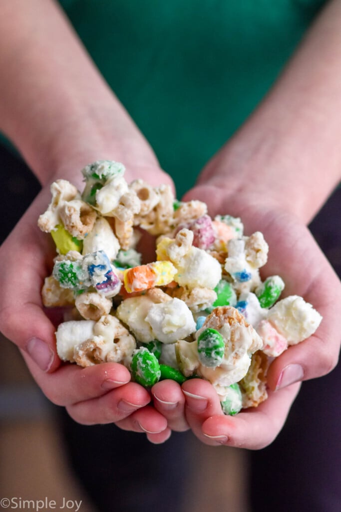 close up of a child's hands holding leprechaun bait