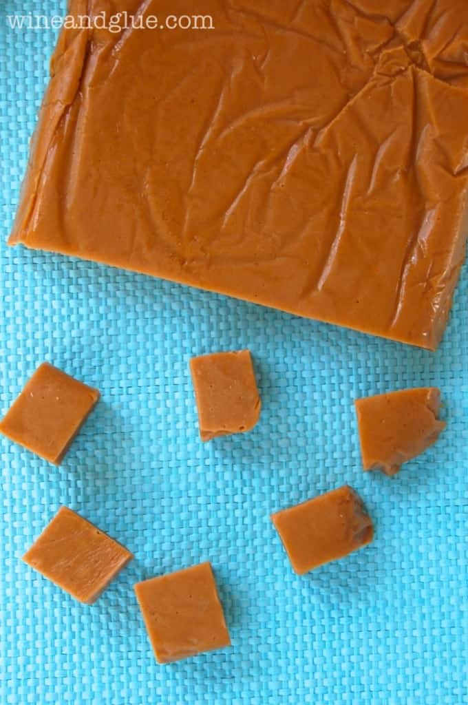 a big piece of Cookie Butter Butterscotch Fudge with smaller pieces cut off - 6