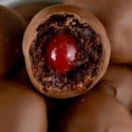These Chocolate Covered Cherry Brownie Bombs are delicious bites of brownie surrounding cherries and then dipped in chocolate! These are the perfect treat to make and give! - 9