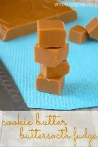 a stack of four pieces of cookie butter butterscotch fudge