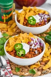 two bowls of ground turkey chili