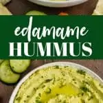 collage of photos of edamame hummus recipe