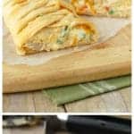 collage of photos of chicken pot pie crescent braid