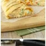 collage of photos of chicken pot pie crescent braid