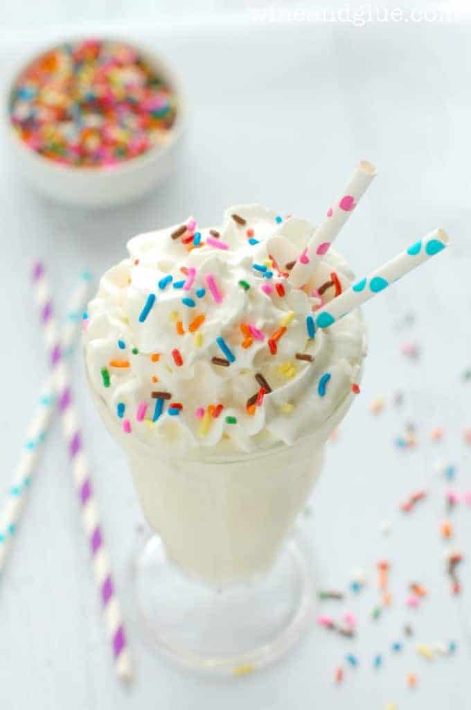 In a milkshake, the Funfetti Milkshake has whipped cream and rainbow sprinkles. 