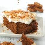 picture of a Samoas poke cake with a bite missing, photo says Samoas poke cake in script - 11