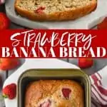 collage of photos of strawberry banana bread