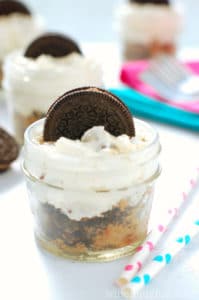 close up of cookie dough cheesecake in a small mason jar - 8