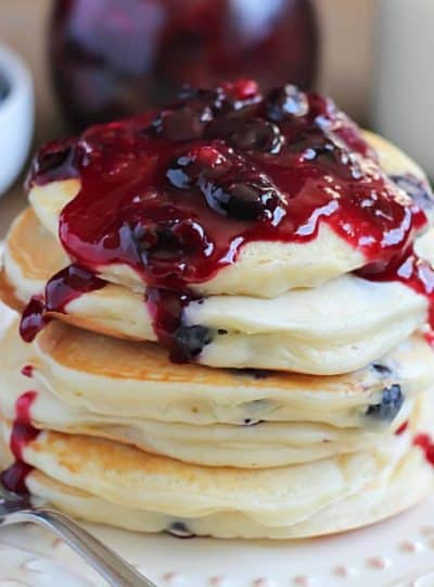 Blueberry Sour Cream Pancakes with Fresh Homemade Syrup