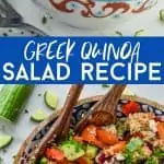 collage of greek quinoa salad recipe