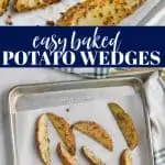 baked potato wedges that have been seasoned and are on a baking sheet