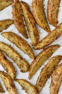 pan of baked potato wedges