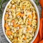 overhead of a casserole dish full of turkey casserole - 8