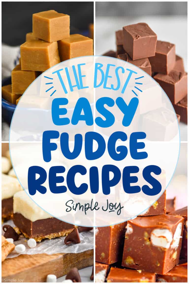 graphic of four pictures of fudge that says the best easy fudge recipes simple joy