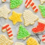 overhead view of a lot of soft cut out sugar cookies that have been frosted and decorated