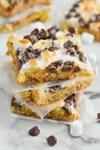 stack of s'mores magic cookie bars