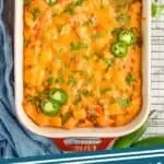 Pinterest graphic of overhead of a sausage breakfast casserole