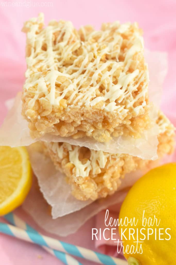 The Lemon Bar Rice Krispies Treats has a white lemon glaze on top. 