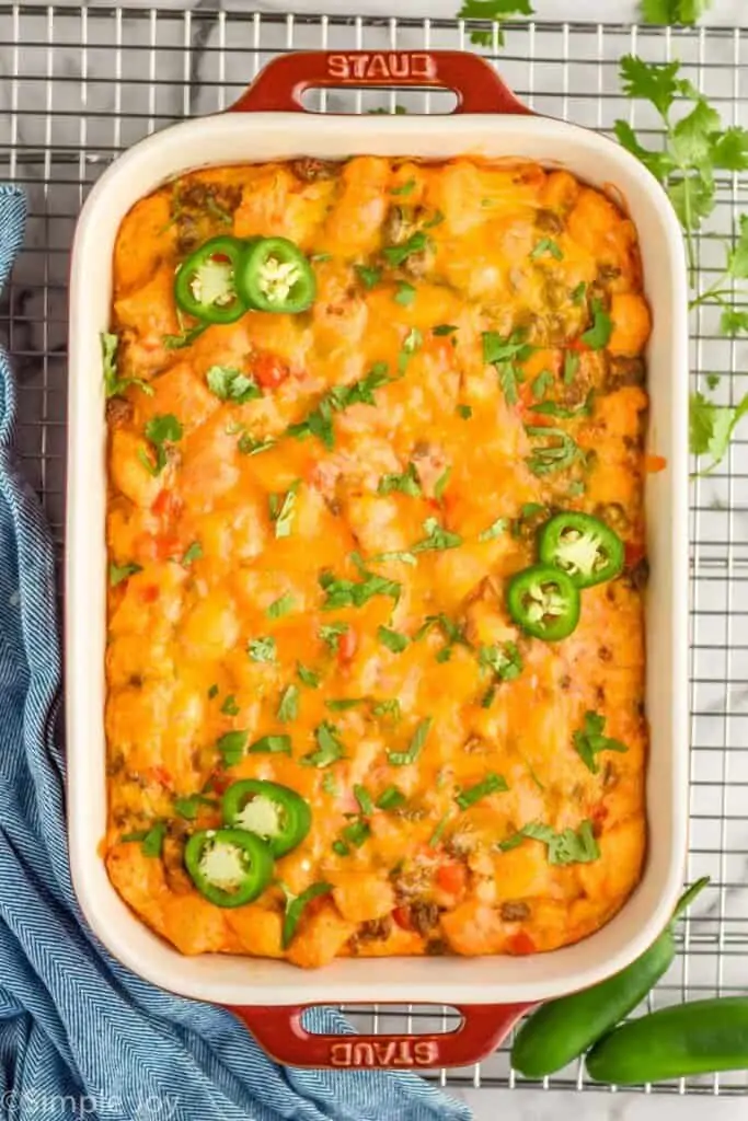 overhead of a sausage breakfast casserole