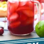 pinterest graphic showing a mason jar with a handle full of cherry limeade