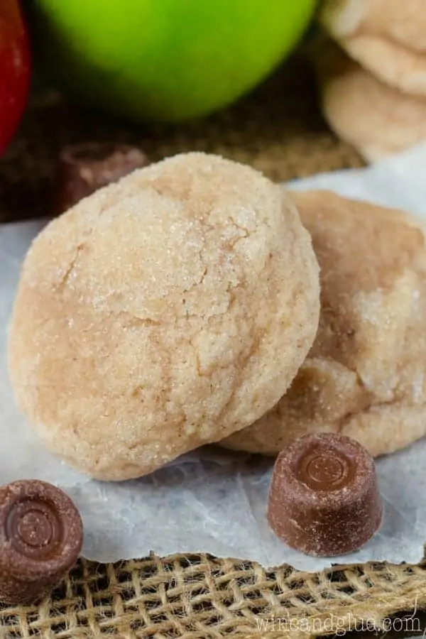 The Caramel Apple Sugar Cookies have a light brown color with sparkles from the sugar. 
