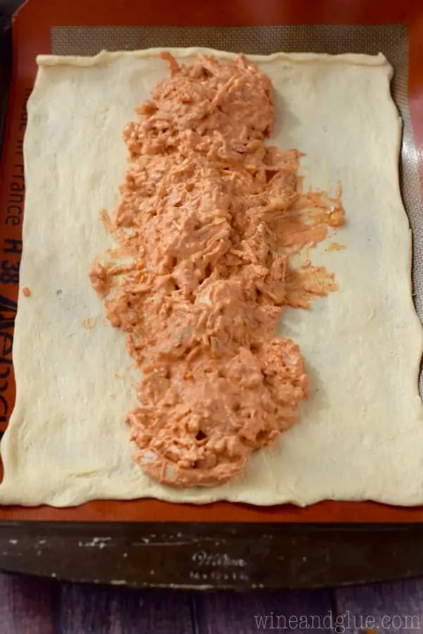 Filling inside the dough for this crescent braid