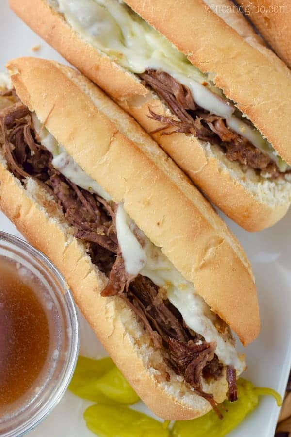 This French Dip Sandwich recipe is made in the slow cooker and are easy and packed with flavor! Perfect for an easy weeknight meal or to feed a crowd.