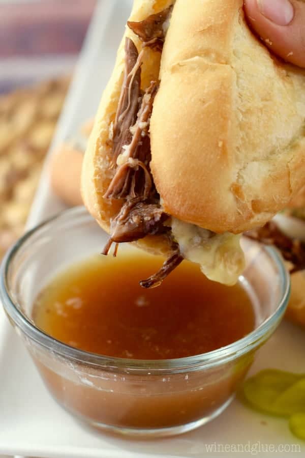 This French Dip Sandwich recipe is made in the slow cooker and are easy and packed with flavor! Perfect for an easy weeknight meal or to feed a crowd.
