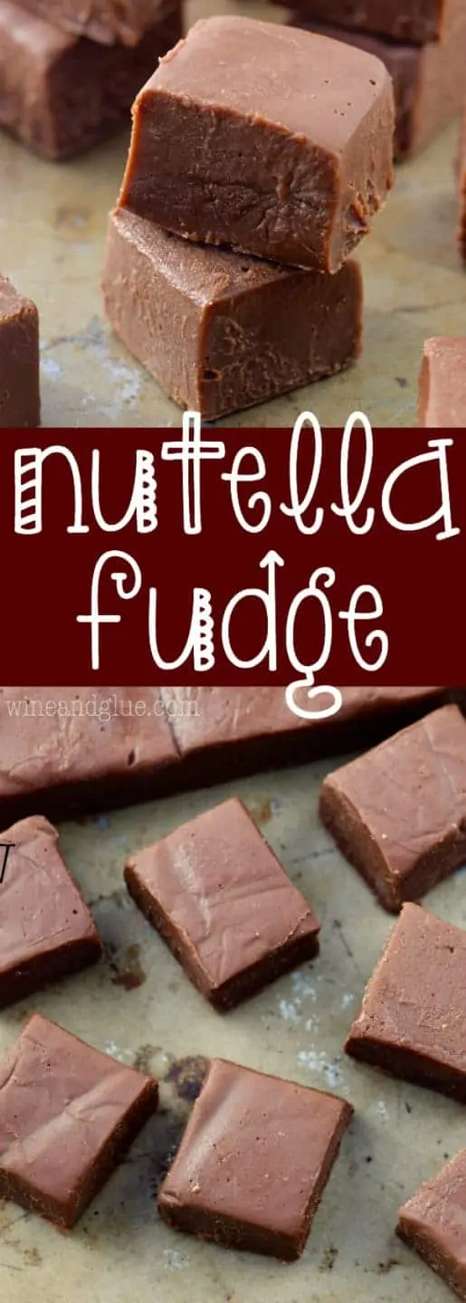 The Nutella Fudge are cut into little cubes and stacked on top of each other. 