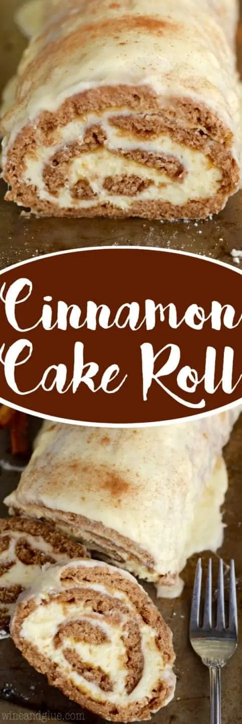 The Cinnamon Cake Roll has a airy cake layer rolled up with a buttercream frosting and covered in a glaze with powdered cinnamon. 