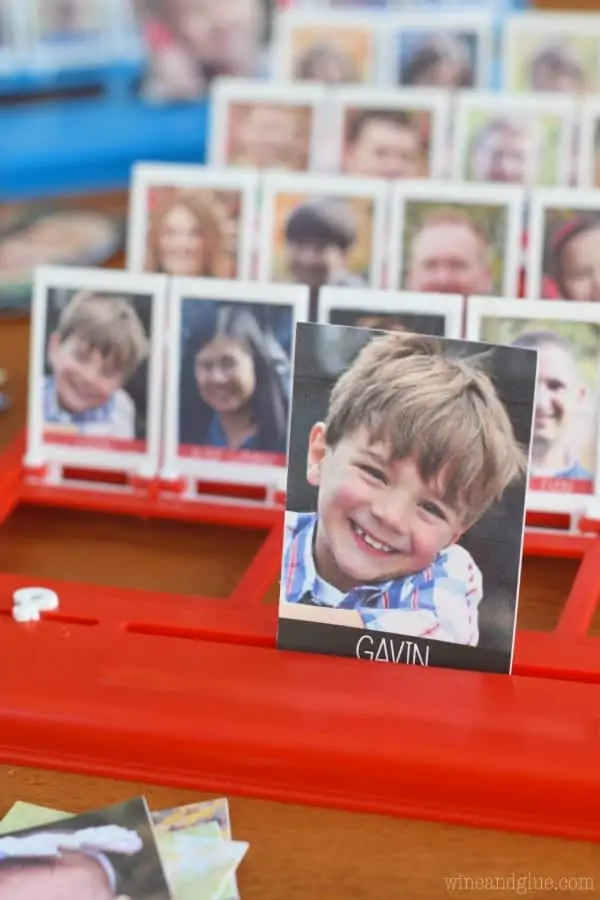 A Guess Who Game that has been personalized to a family. 