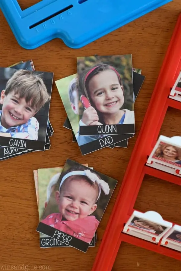 An overhead photo of some of the family members for the personalized Guess Who Games. 