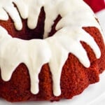 a red velvet bundt cake on a cake stand - 17