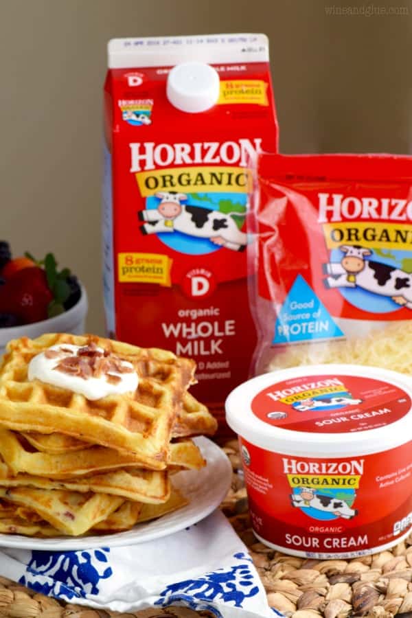 The stack of Bacon Cheddar Sour Cream is next to the ingredients from Horizon (whole milk, cheese, and sour cream). 