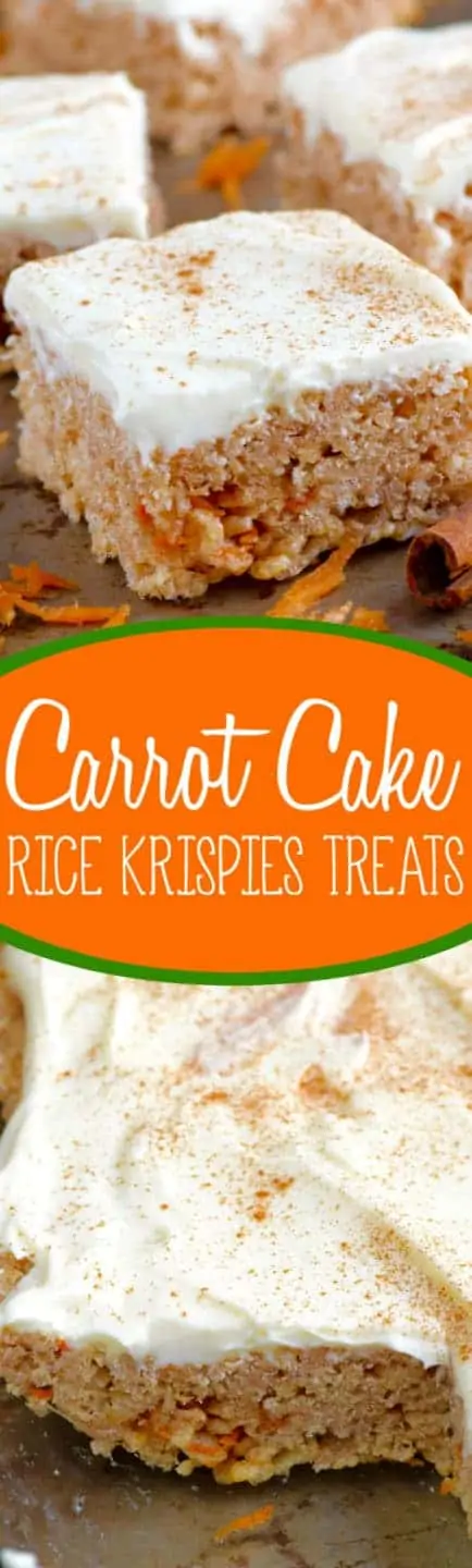 The Carrot Cake Rice Krispies has little shreds of carrot within the rice krispies and topped with a cream cheese frosting topped with cinnamon. 