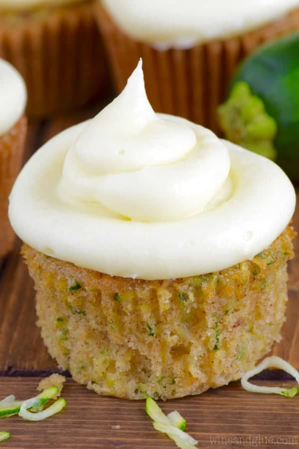 The Zucchini Cupcakes has a golden brown color with thinly sliced zucchini. 