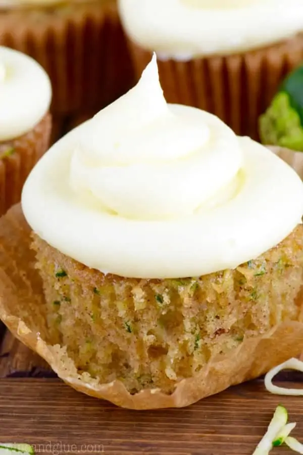 The Zucchini Cupcakes has a golden brown color with thinly sliced zucchini. 