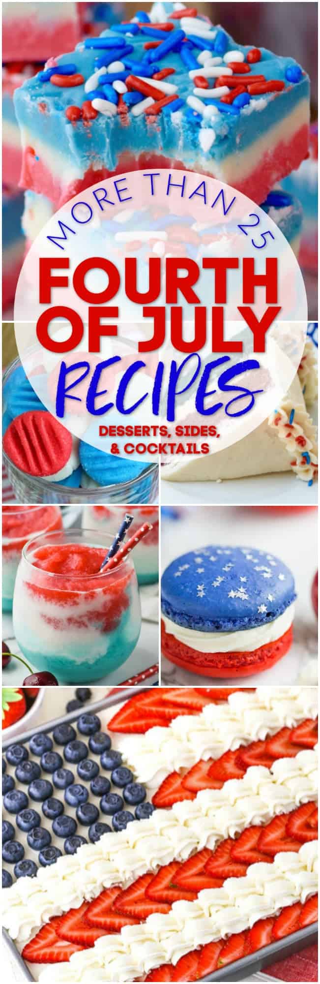 collage of photos of red white and blue recipe for the fourth of july