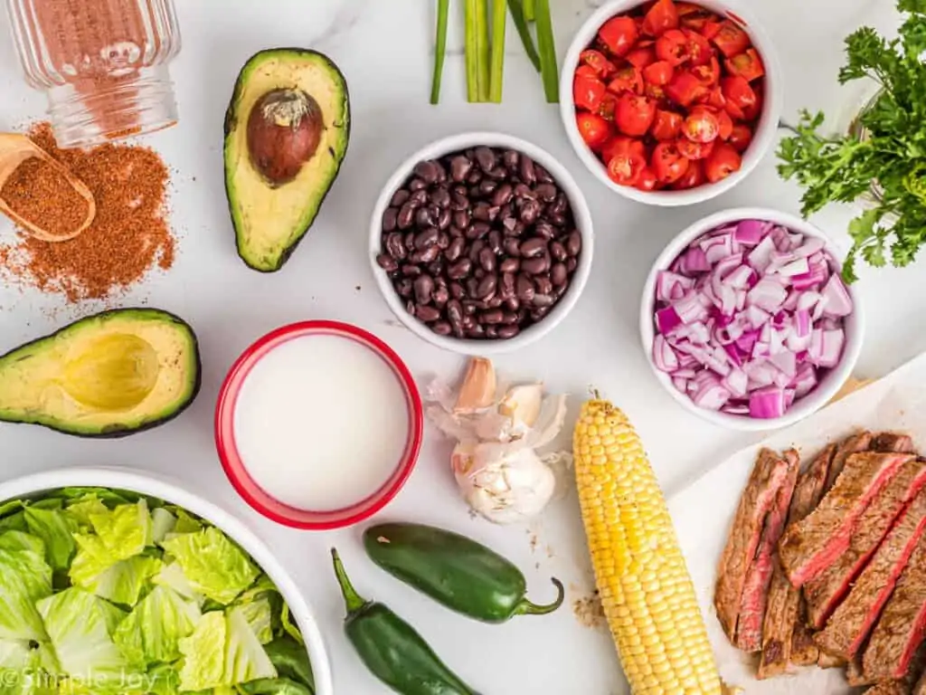 ingredients for a southwestern steak salad