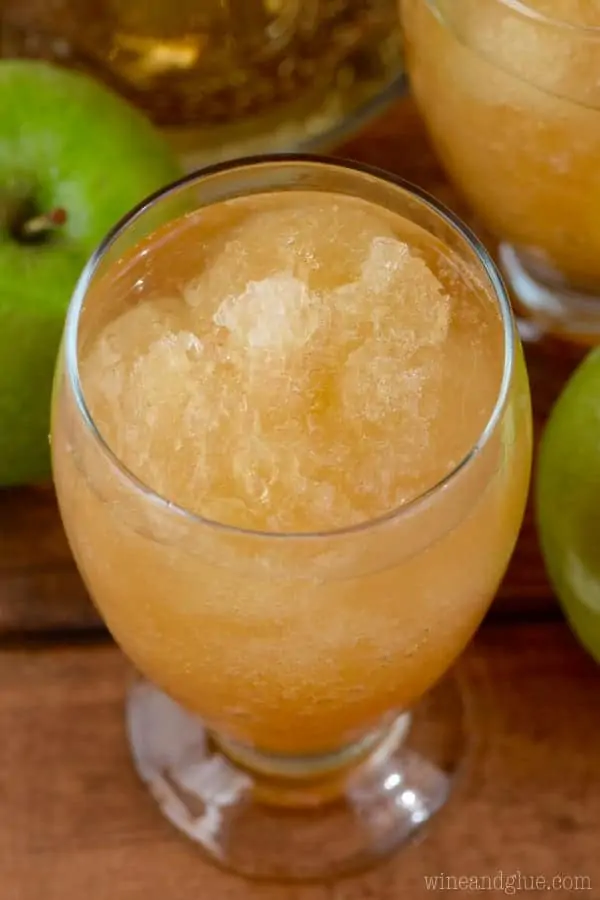 An overhead photo of the Apple Brandy Slush in a glass. 