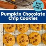 collage of photos of pumpkin chocolate chip cookies