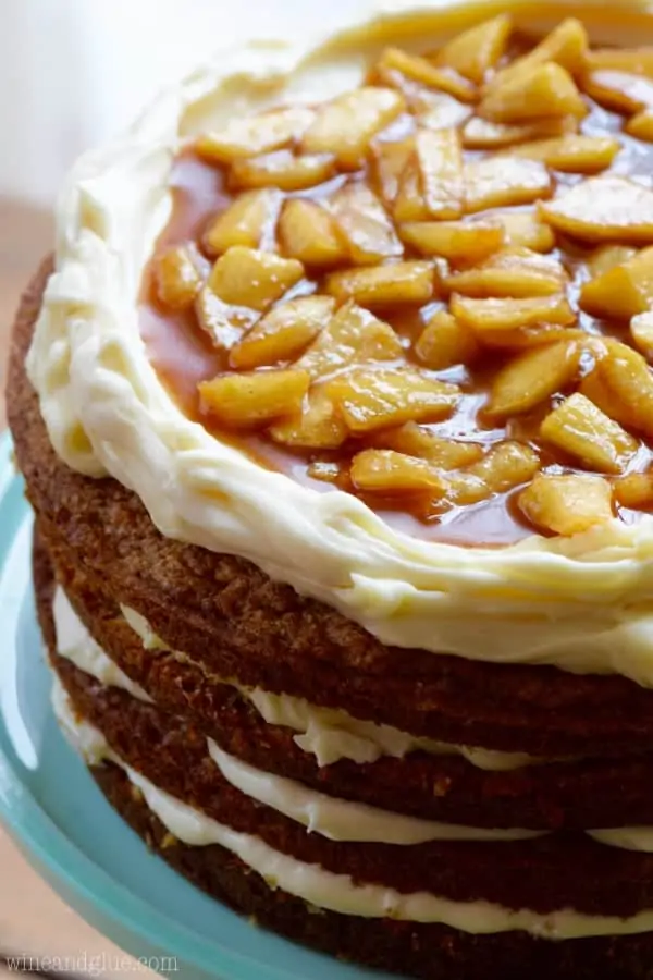 The Naked Apple Spice Cake is topped with caramelized spiced apples. 