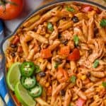 overhead view of southwestern one pot pasta alfredo recipe