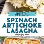 pinterest graphic for spinach artichoke lasagna