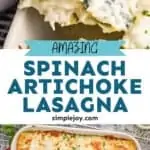 pinterest graphic for spinach artichoke lasagna
