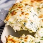 a piece of chicken Alfredo lasagna being pulled out of the pan - 19