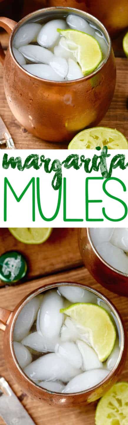 With a lime slice and ice cubes, the Margarita Moscow Mules are in a copper mug.