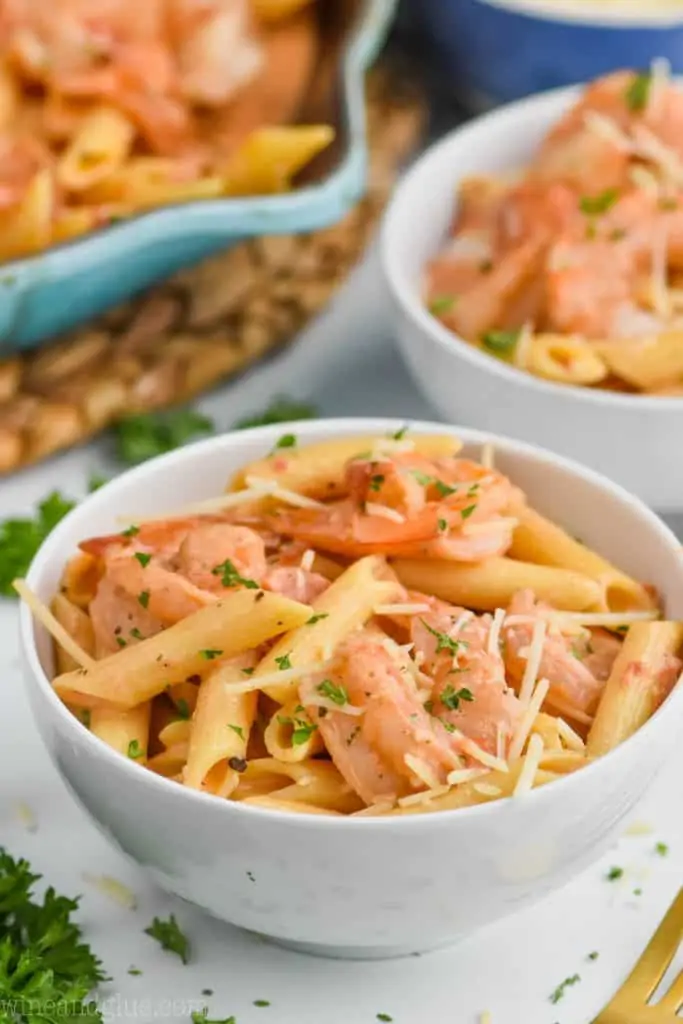 bowl full of creamy shrimp pasta